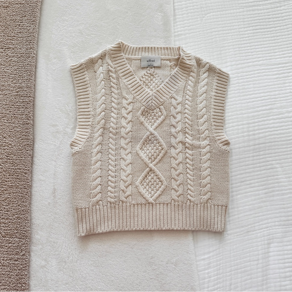 Aritzia Wilfred Merino Wool Blend Cable Knit Sweater Vest